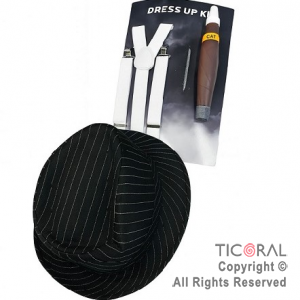 SET DISFRAZ MAFIA SOMBRERO TIRADORES Y CIGARRO x 1